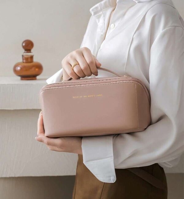 Leather travel cosmetic bags for women.