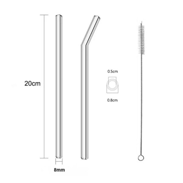 A picture of two clear straws with visible measurements indicating the size of the drinking hole.