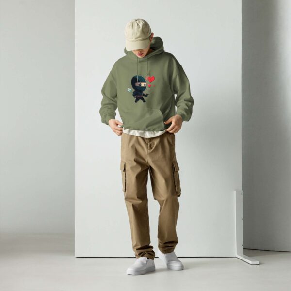 "Hoodie made from plush materials in military green color"