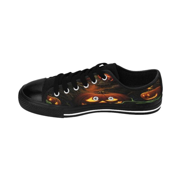 Halloween sneakers in black featuring a jack-o'-lantern pumpkin design.